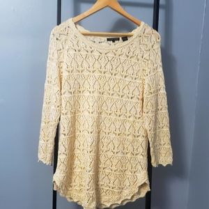Jeanne Pierre crochet 3/4 sleeve sweater cream/multi colored size large